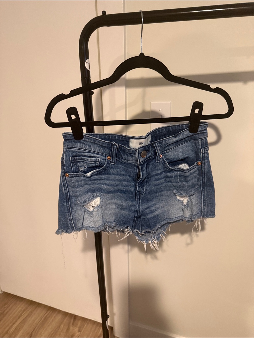 BKE Women's Distressed Cutoff Denim Shorts - Blue